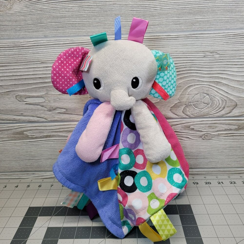 Baby Elephant Taggies Blanket‎ Security Bright Starts Ribbon Circle Plush Animal